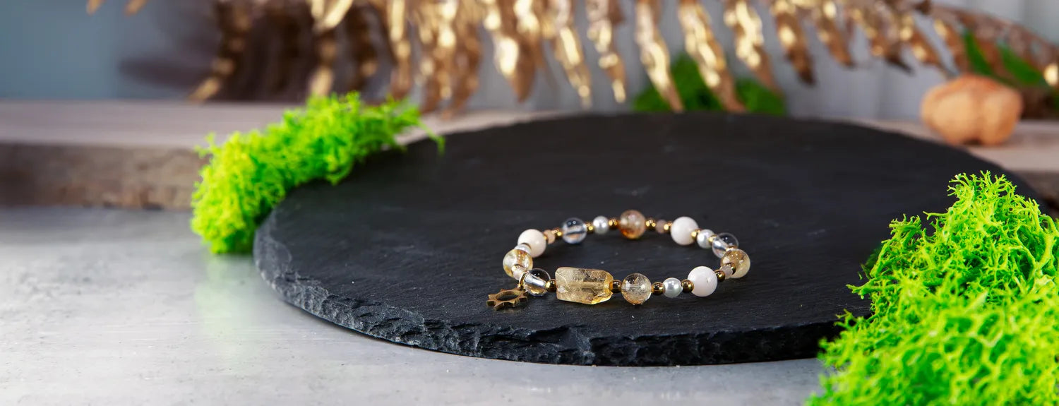 Okruch Słońca - bransoletka z cytrynu, kwarcu różowego, kryształu górskiego baner