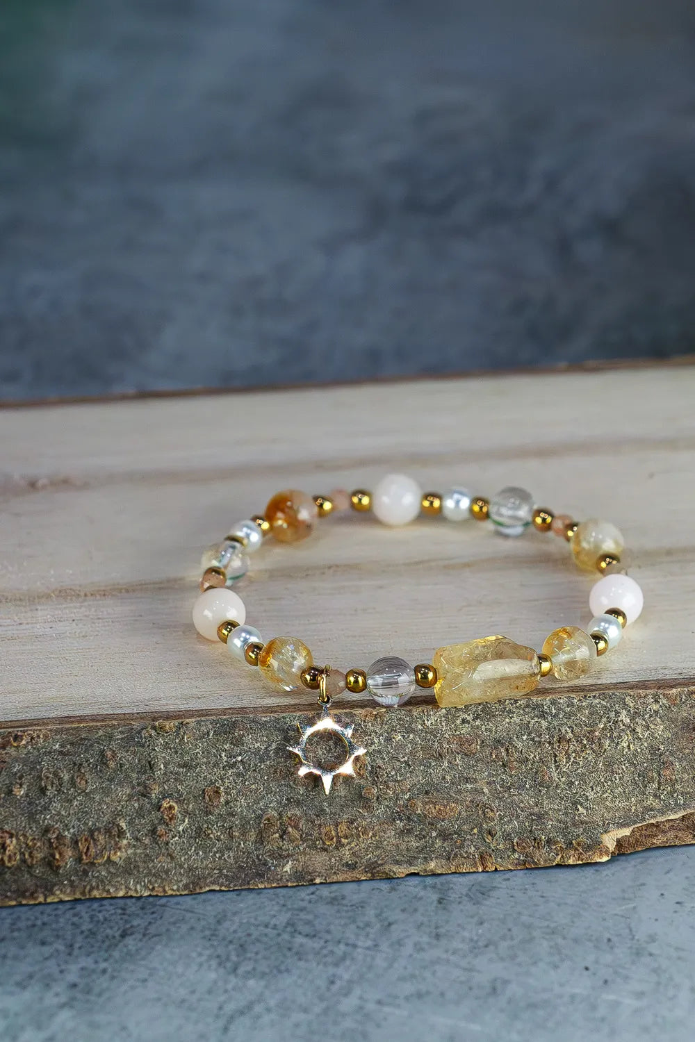 Okruch Słońca - bransoletka z cytrynu, kwarcu różowego i kryształu górskiego biżuteria Patilinka