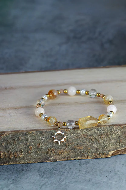 Okruch Słońca - bransoletka z cytrynu, kwarcu różowego i kryształu górskiego biżuteria Patilinka