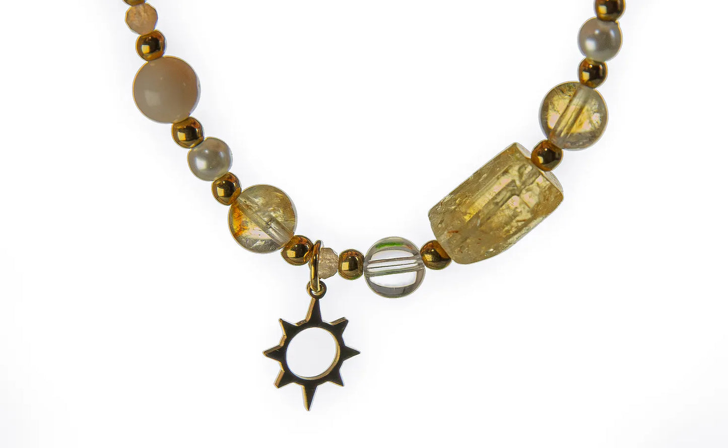 Okruch Słońca - bransoletka z cytrynu, kwarcu różowego i kryształu górskiego - biżuteria Patilinka