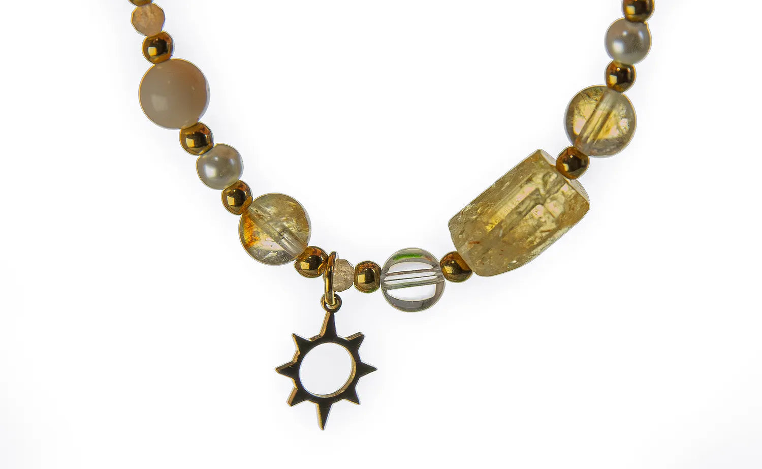 Okruch Słońca - bransoletka z cytrynu, kwarcu różowego i kryształu górskiego - biżuteria Patilinka