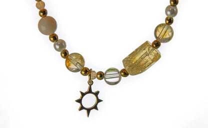 Okruch Słońca - bransoletka z cytrynu, kwarcu różowego i kryształu górskiego - biżuteria Patilinka