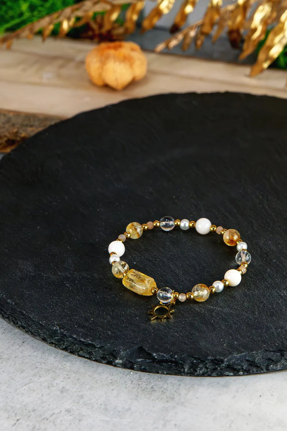 Okruch Słońca - bransoletka z cytrynu, kwarcu różowego, kryształu górskiego Patilinka